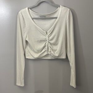 Urban Outfitters Cream Long Sleeve Button-Up Top